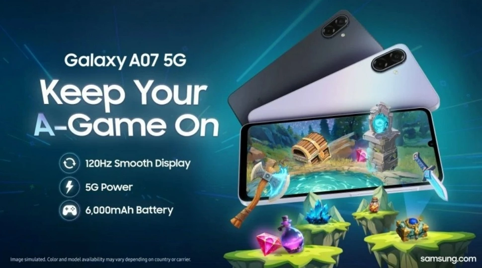 Sisi kanan smartphone Samsung Galaxy A series dengan tombol volume dan power yang ergonomis untuk genggaman harian
